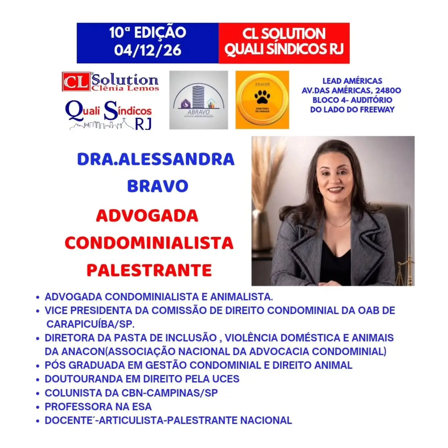 Dra. Alessandra Bravo Confirma Presença na 10ª Edição do Quali Síndicos RJ: Referência em Direito Condominial