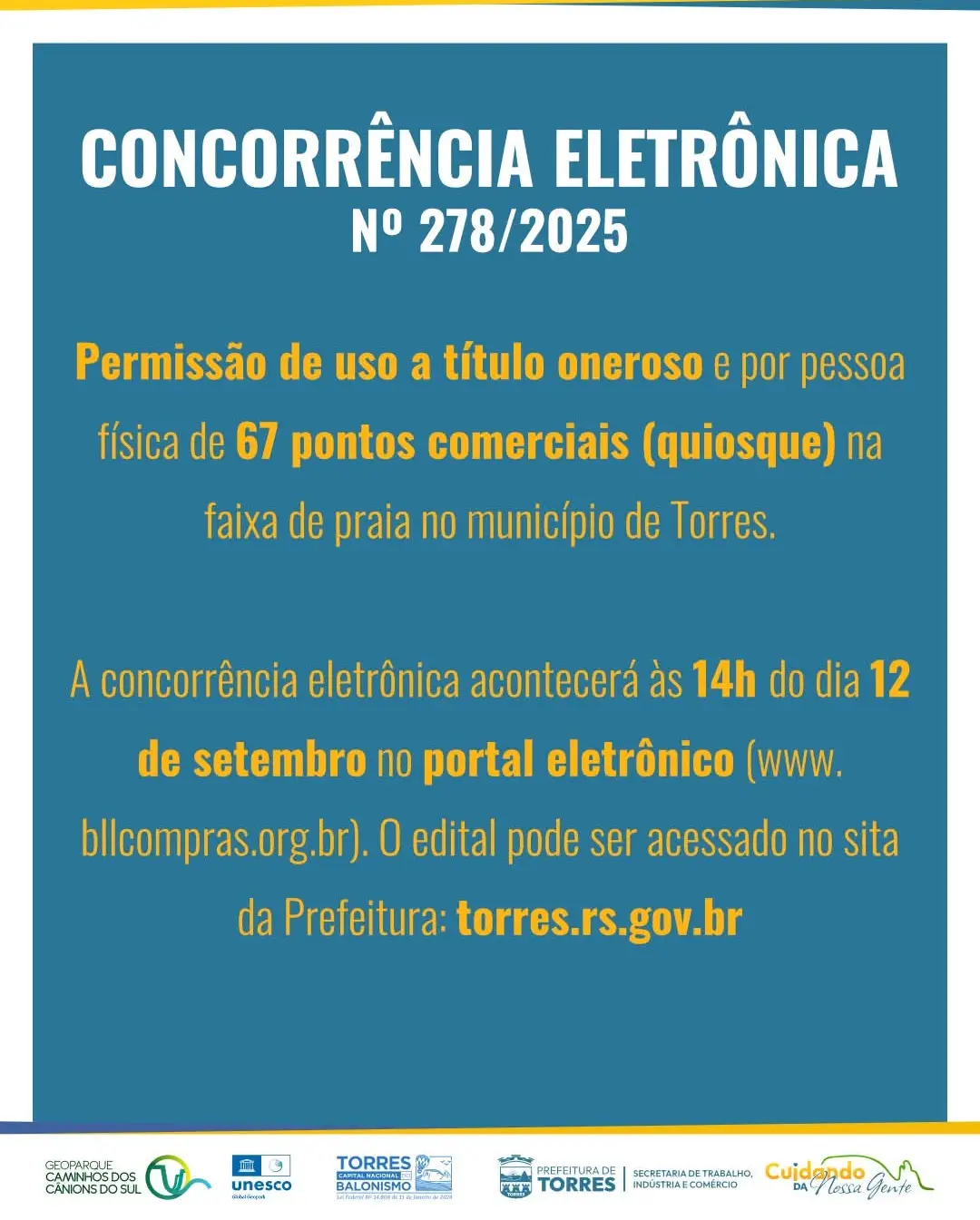 Prefeitura de Torres Leiloará Concessão de 67 Quiosques à Beira-Mar em Setembro