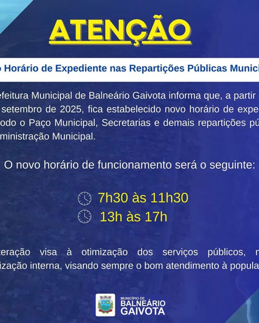 Balneário Gaivota Altera Horário de Atendimento ao Público em 2025