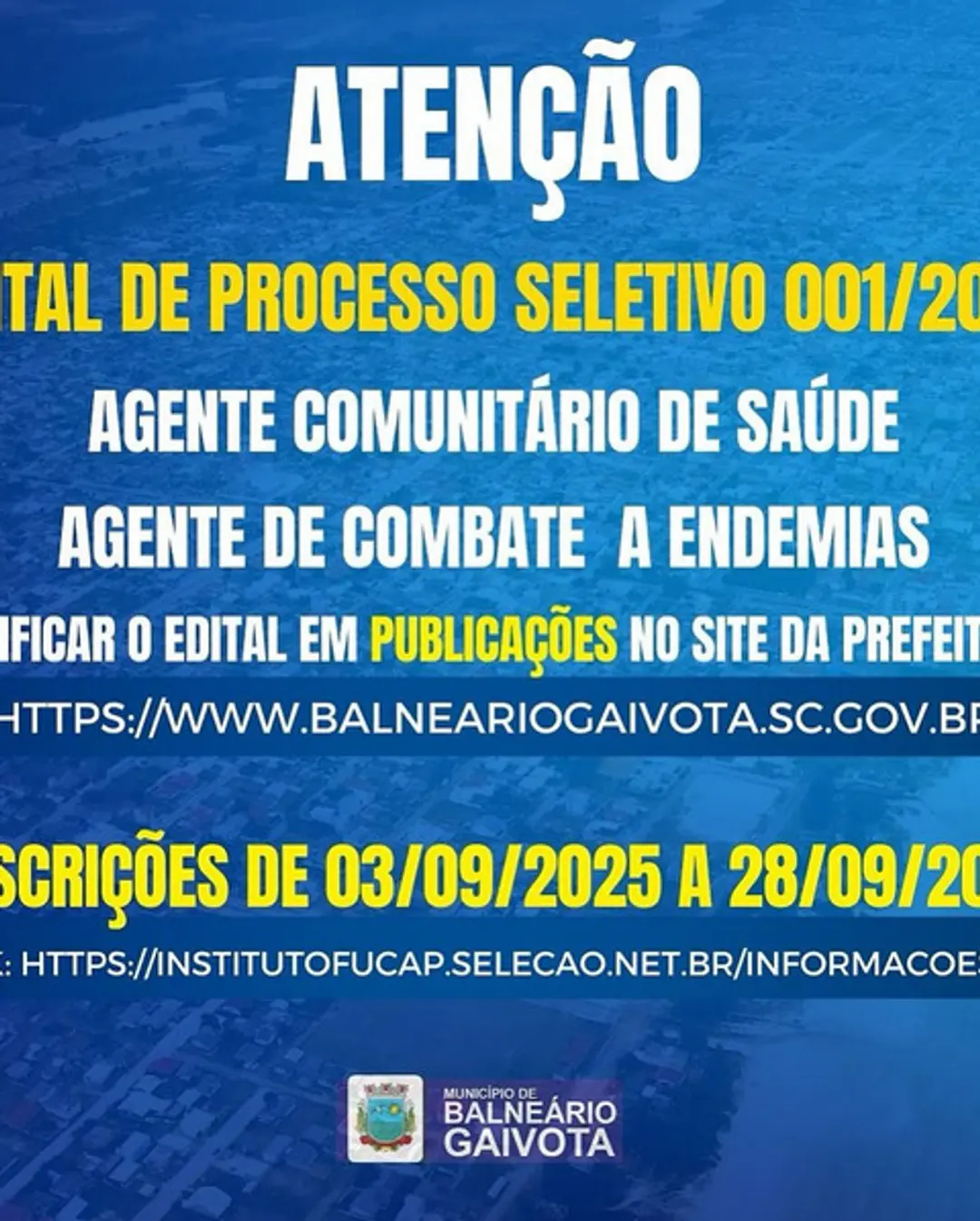 Balneário Gaivota abre inscrições para Agente Comunitário de Saúde e Agente de Combate a Endemias