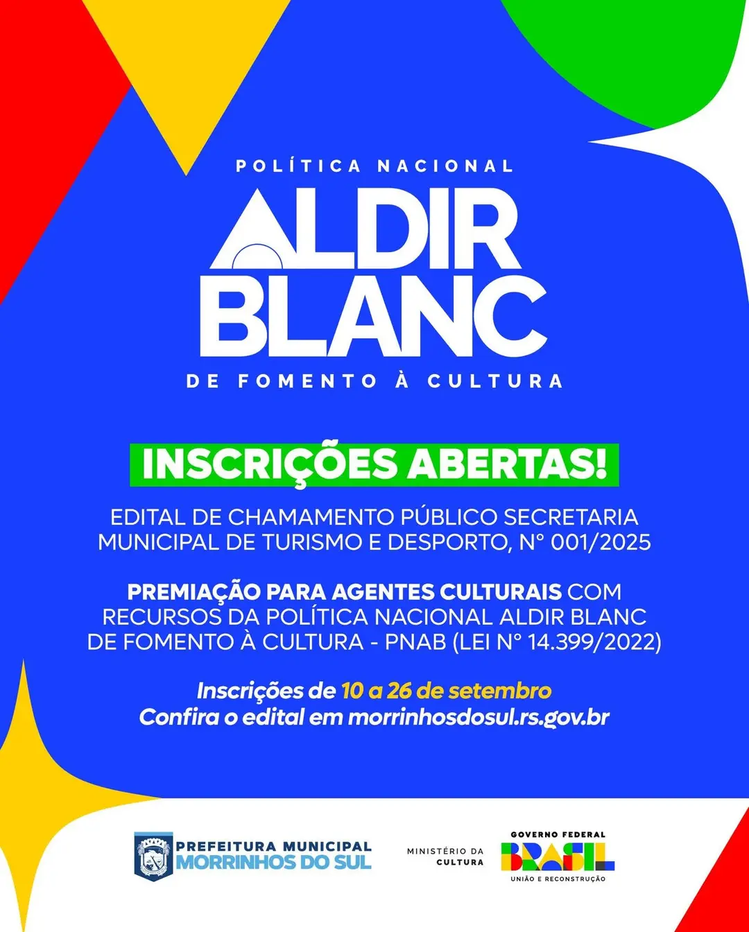 Morrinhos do Sul Abre Edital da Política Nacional Aldir Blanc para Agentes Culturais