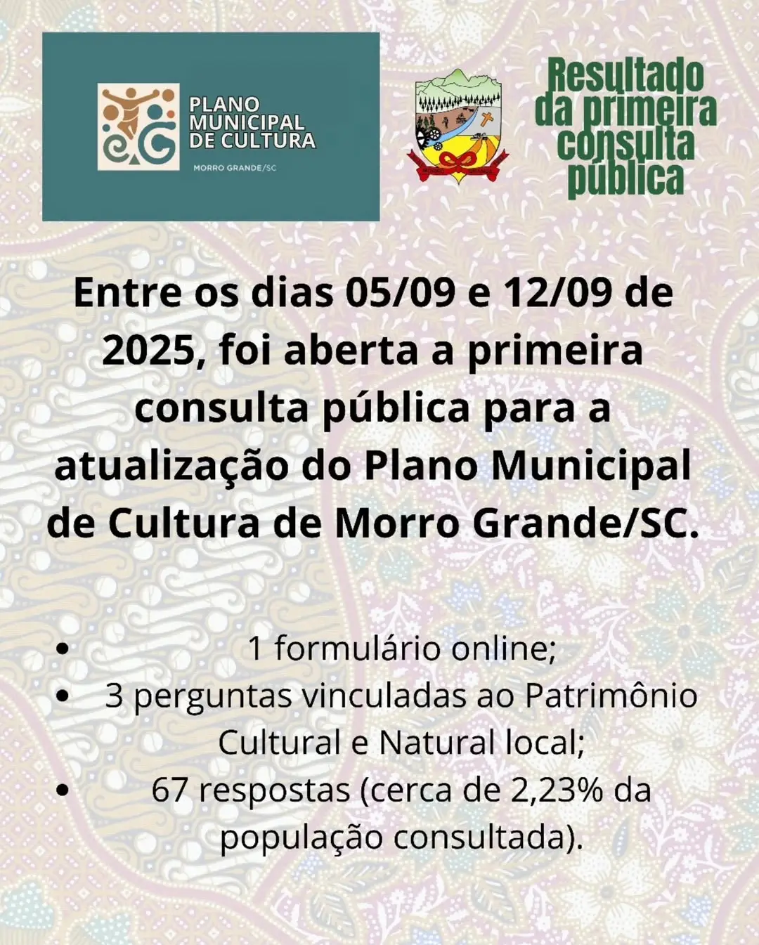 Morro Grande Define Prioridades Culturais: Resultado da 1ª Consulta Pública do Plano Municipal de Cultura