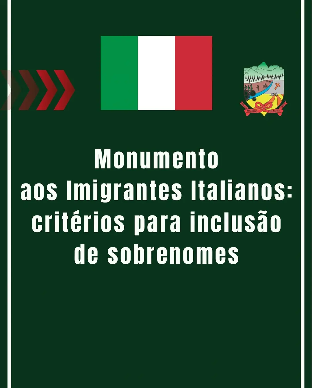 Morro Grande homenageia famílias italianas: critérios para o Monumento aos Imigrantes são divulgados