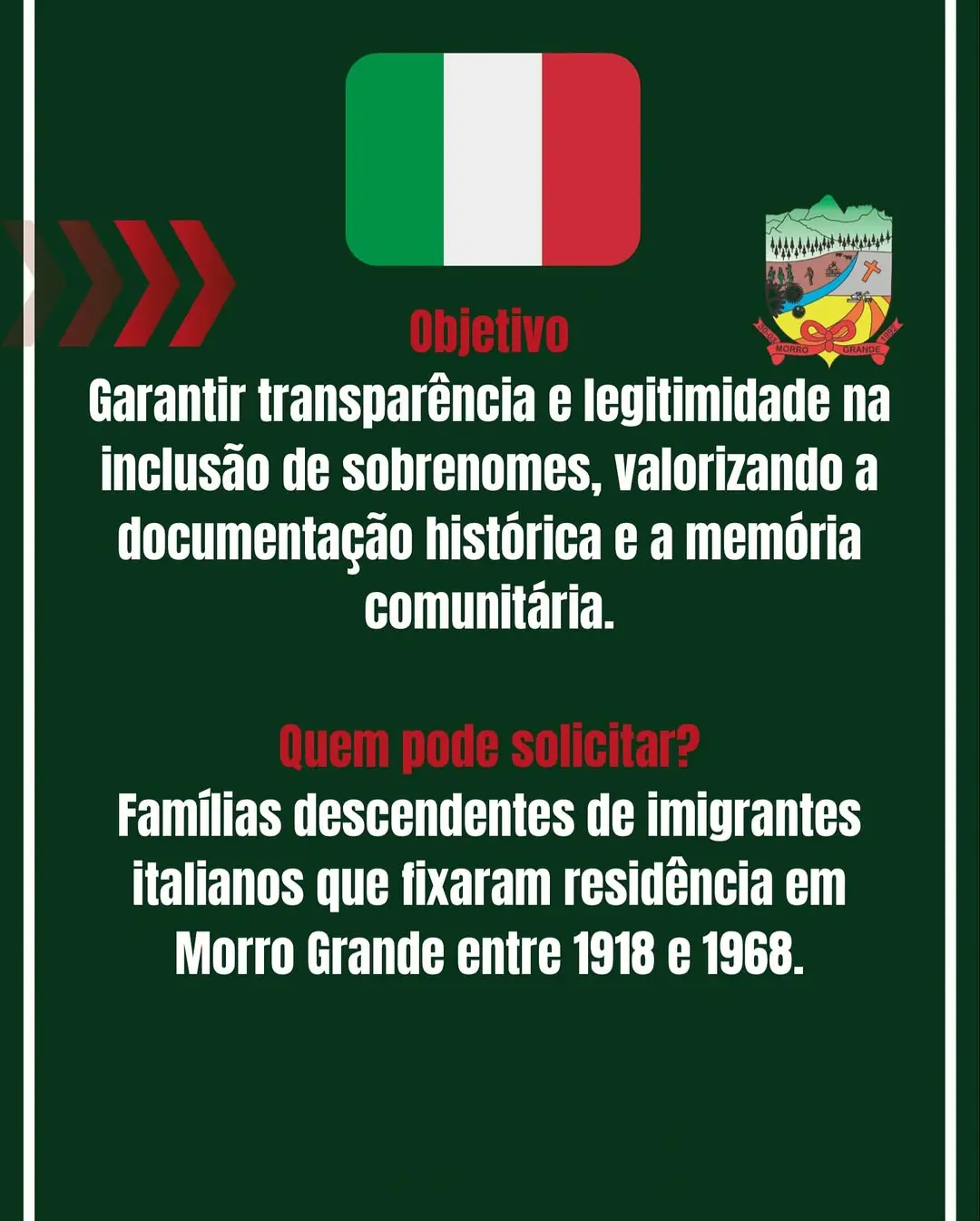 Morro Grande homenageia famílias italianas: critérios para o Monumento aos Imigrantes são divulgados