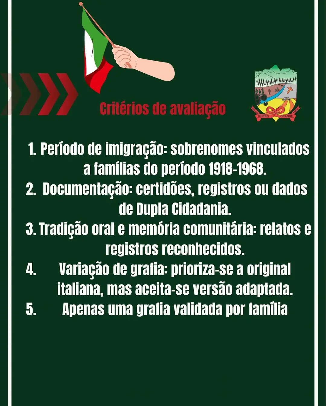 Morro Grande homenageia famílias italianas: critérios para o Monumento aos Imigrantes são divulgados