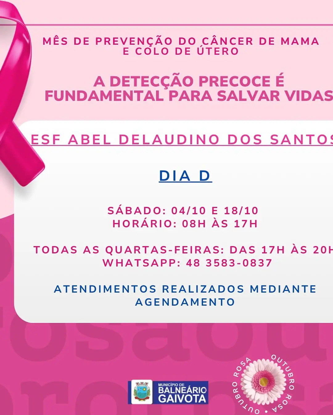 Outubro Rosa em Balneário Gaivota: Mês de Prevenção ao Câncer de Mama e Colo do Útero