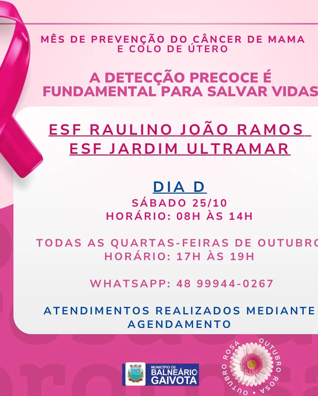 Outubro Rosa em Balneário Gaivota: Mês de Prevenção ao Câncer de Mama e Colo do Útero