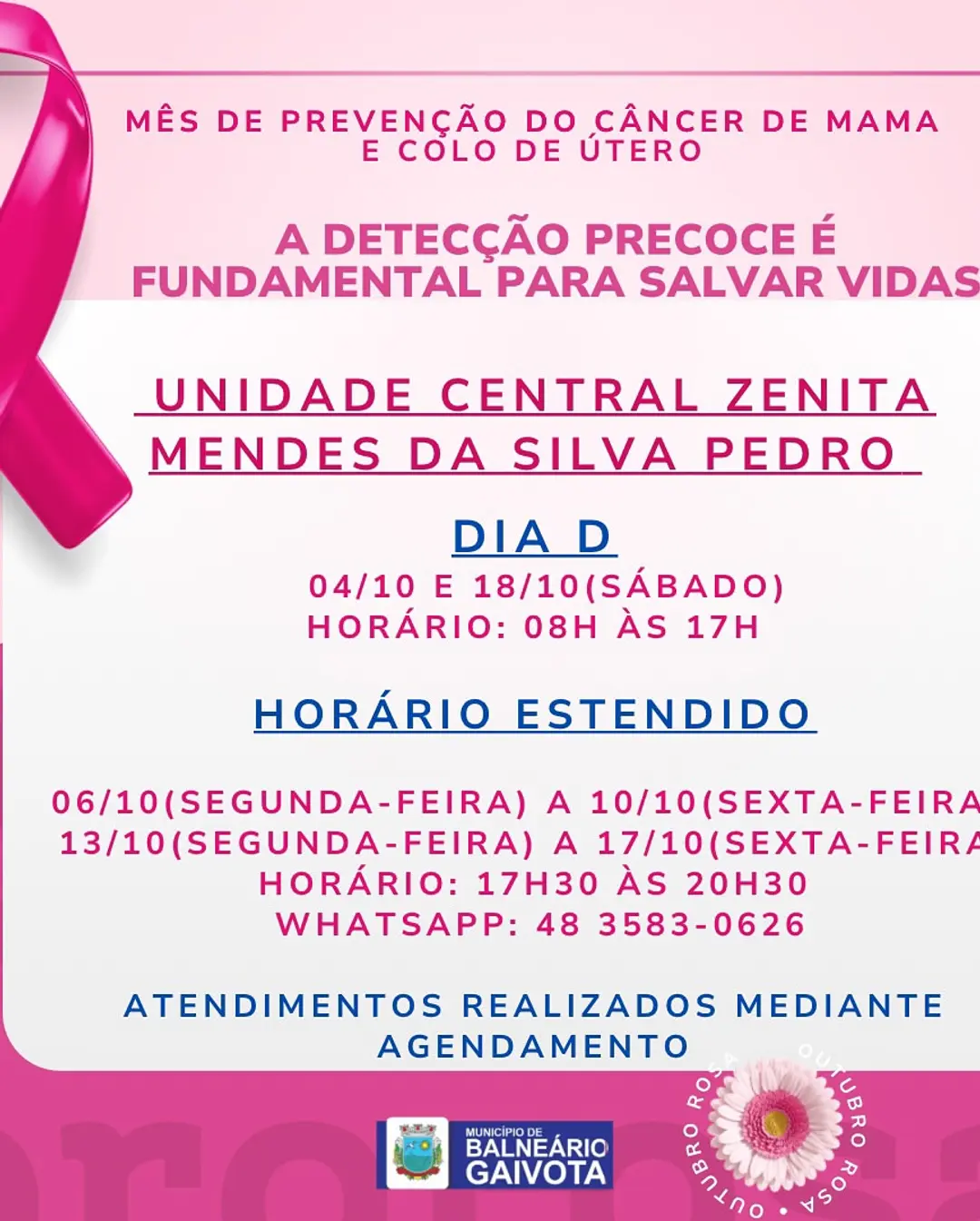 Outubro Rosa em Balneário Gaivota: Mês de Prevenção ao Câncer de Mama e Colo do Útero