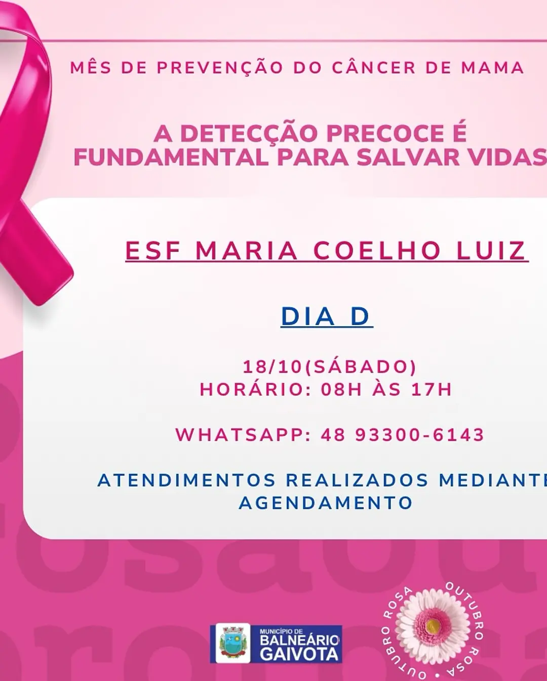 Outubro Rosa em Balneário Gaivota: Mês de Prevenção ao Câncer de Mama e Colo do Útero