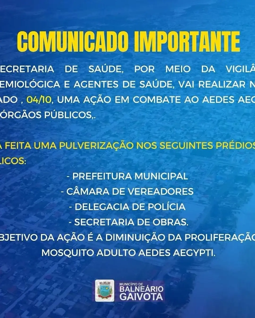 Balneário Gaivota intensifica combate ao Aedes aegypti com ação em prédios públicos