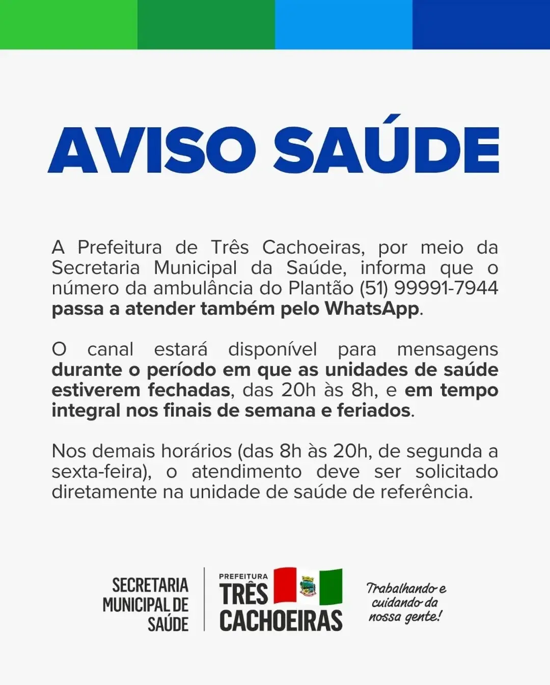 Três Cachoeiras Amplia Atendimento de Saúde: Ambulância do Plantão Agora no WhatsApp