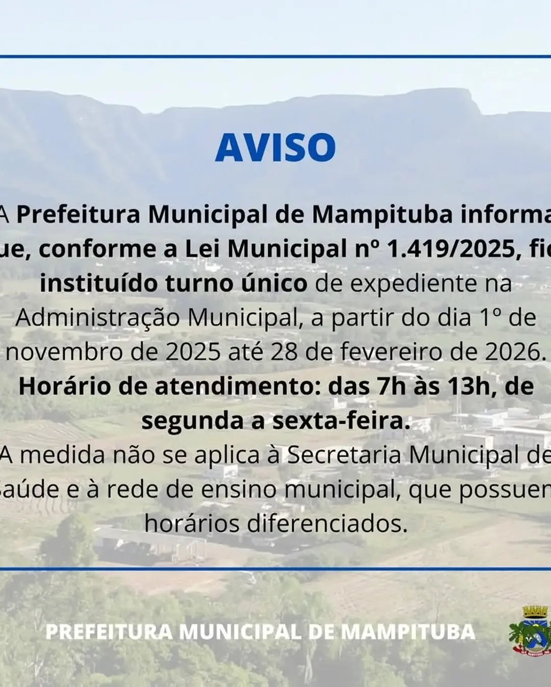 Mampituba Adota Turno Único na Prefeitura a Partir de Novembro