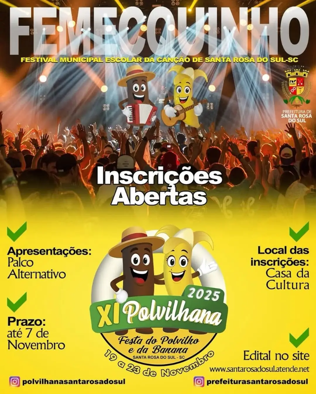 Santa Rosa do Sul abre inscrições para o FEMECQUINHO 2025, festival de música para crianças