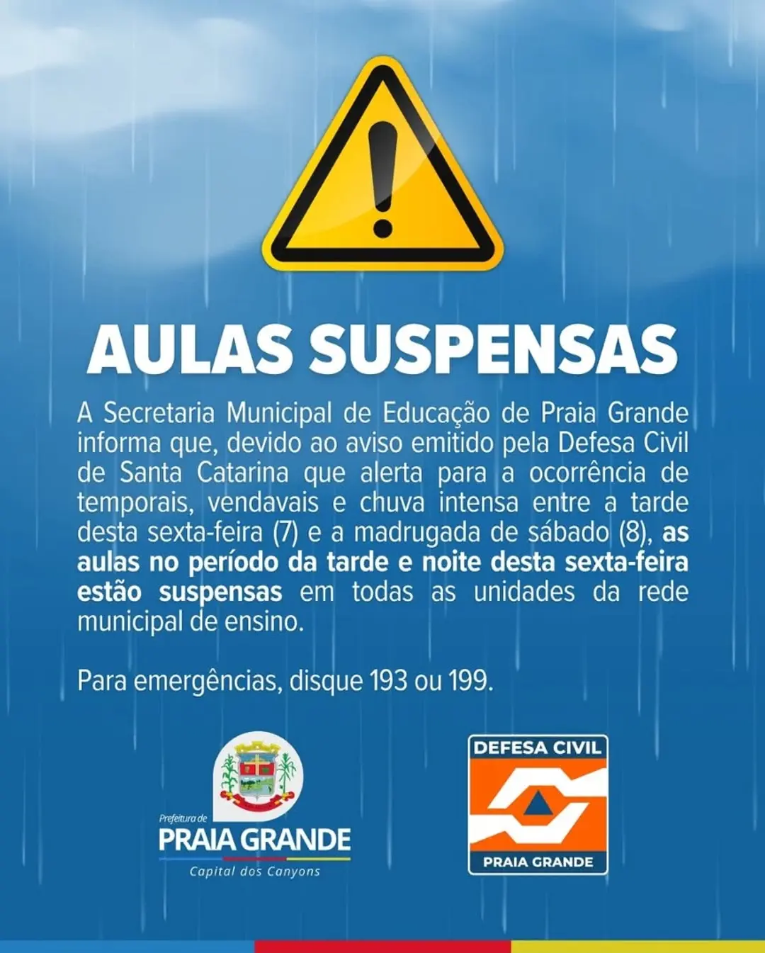 Praia Grande Suspende Aulas Devido a Alerta de Temporais Emitido pela Defesa Civil