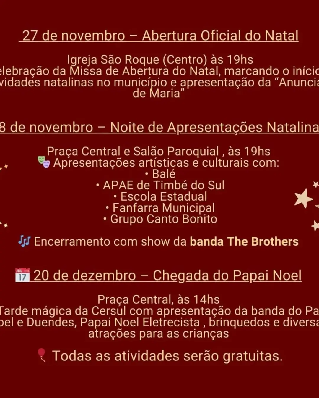 Natal de Timbé do Sul 2025: Programação Festiva Começa Esta Semana!