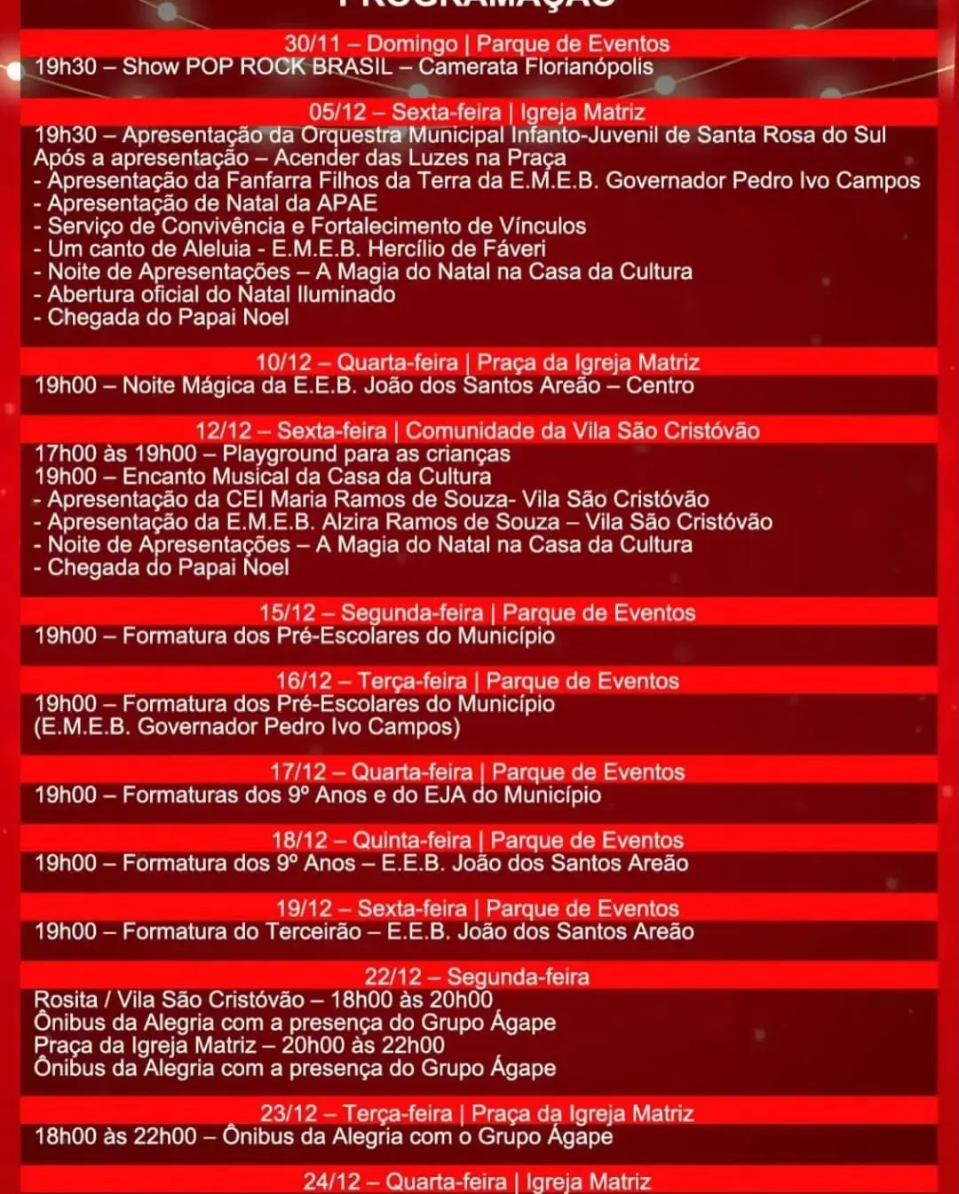 Santa Rosa do Sul Celebra o Natal Iluminado 2025 com Show Pop Rock Brasil