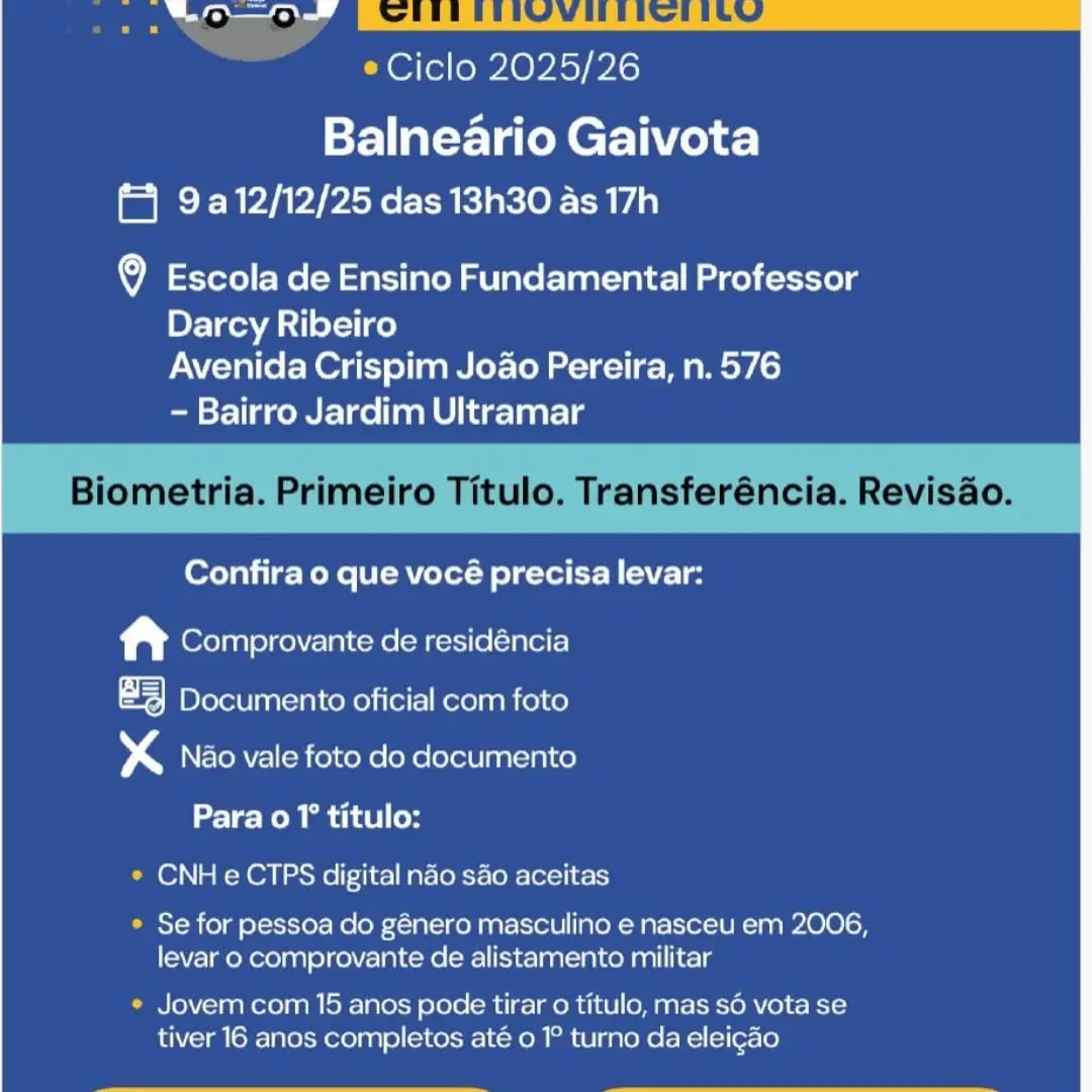 Justiça Eleitoral em Movimento chega a Balneário Gaivota para serviços eleitorais