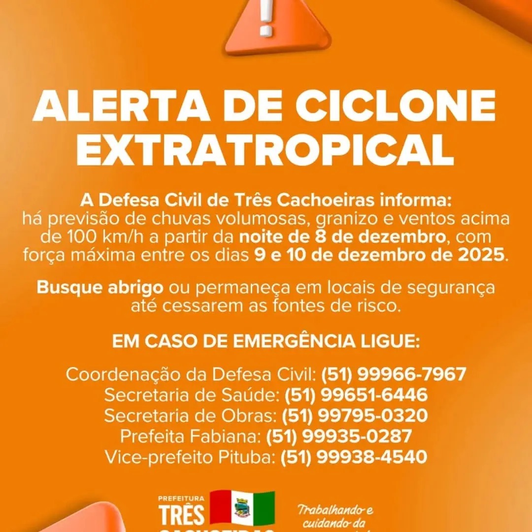 Três Cachoeiras em Alerta: Ciclone Extratropical com Ventos de até 100 km/h