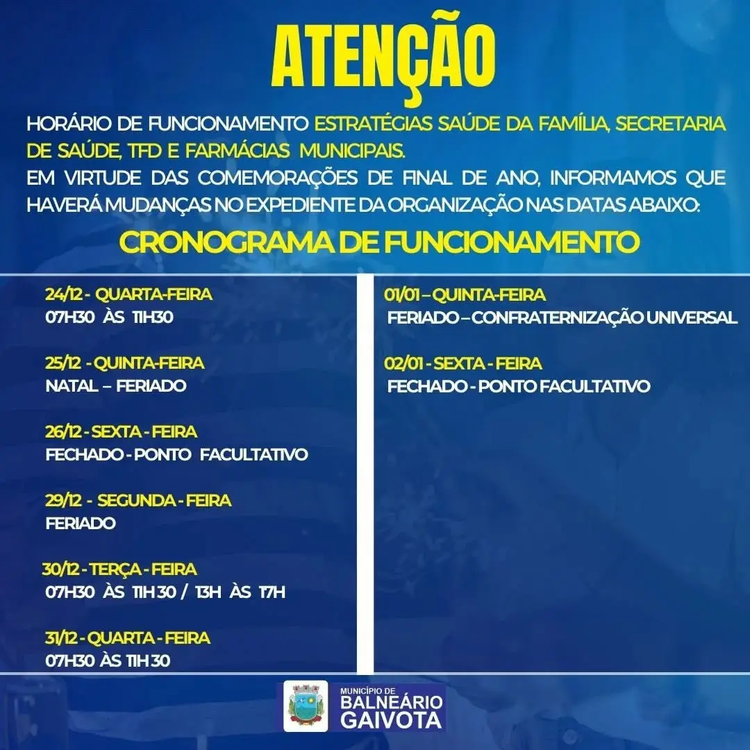 Saúde em Balneário Gaivota: Horários Especiais de Atendimento para o Fim de Ano
