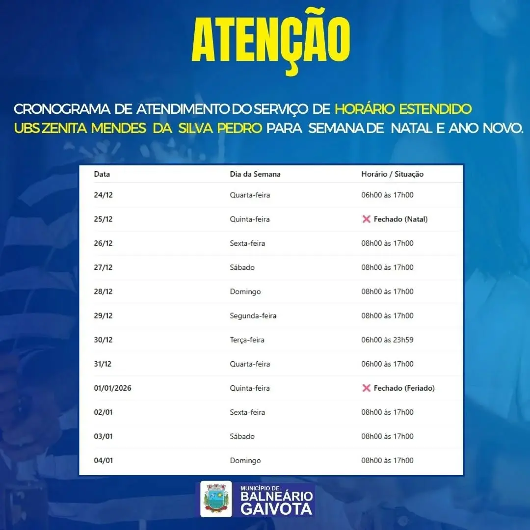 Saúde em Balneário Gaivota: Horários Especiais de Atendimento para o Fim de Ano