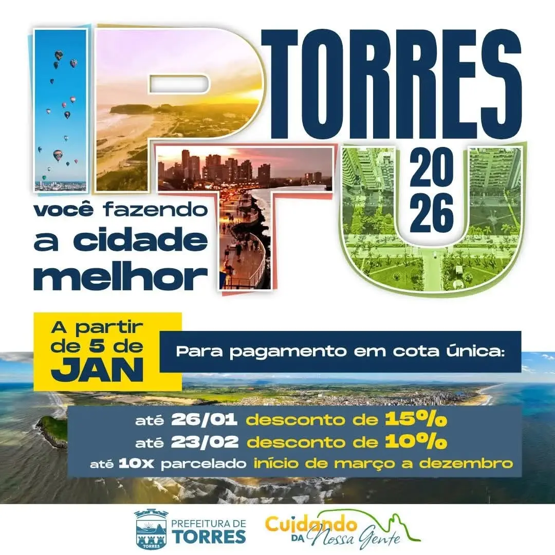 IPTU 2026 em Torres: Descontos e Parcelamento Anunciados pela Prefeitura