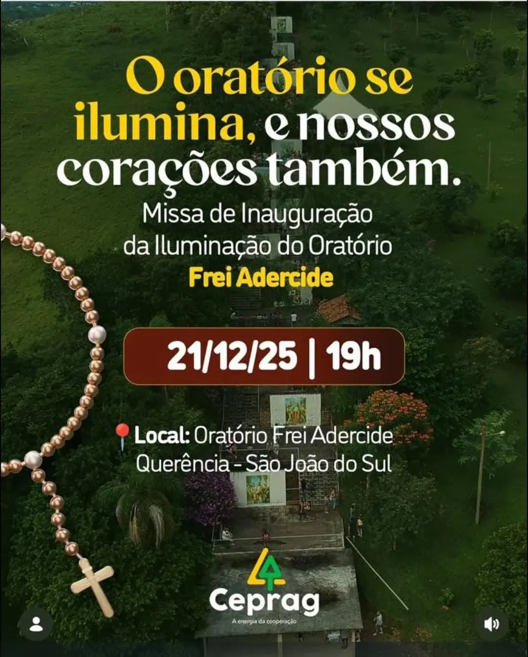 Comunidade de São João do Sul celebra nova iluminação do Oratório Frei Adercide