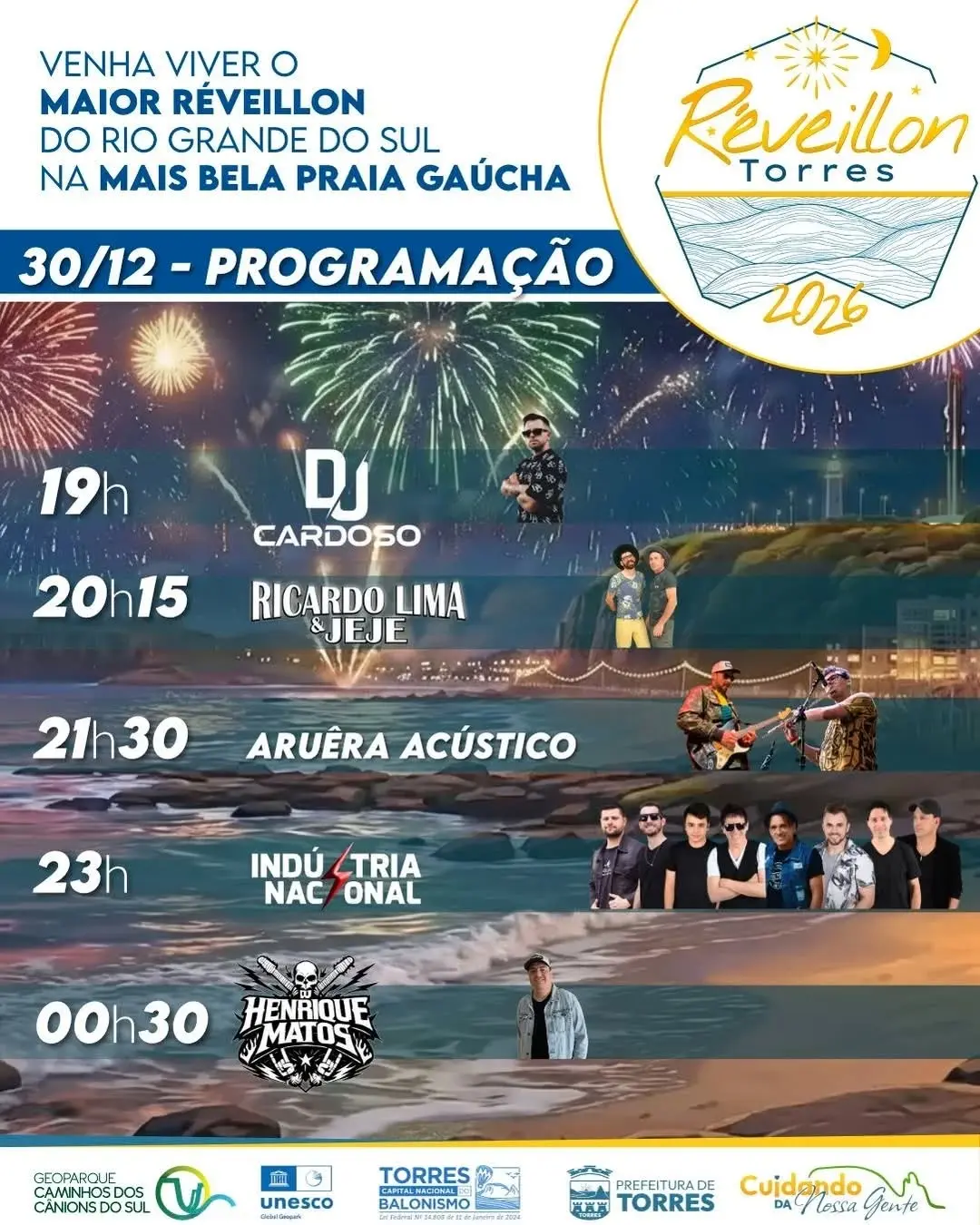 Réveillon 2026 em Torres: Programação Completa com Shows na Praia