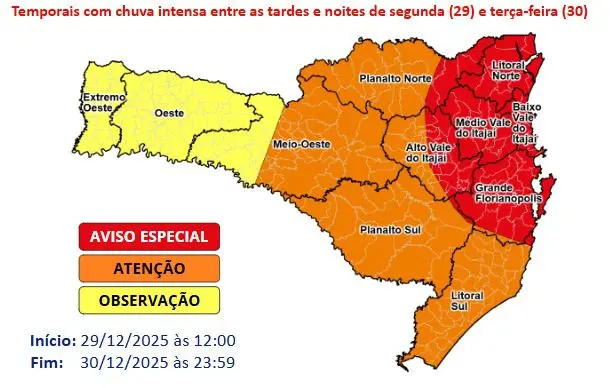 Santa Catarina em Alerta: Temporais Aumentam Risco de Alagamentos e Deslizamentos
