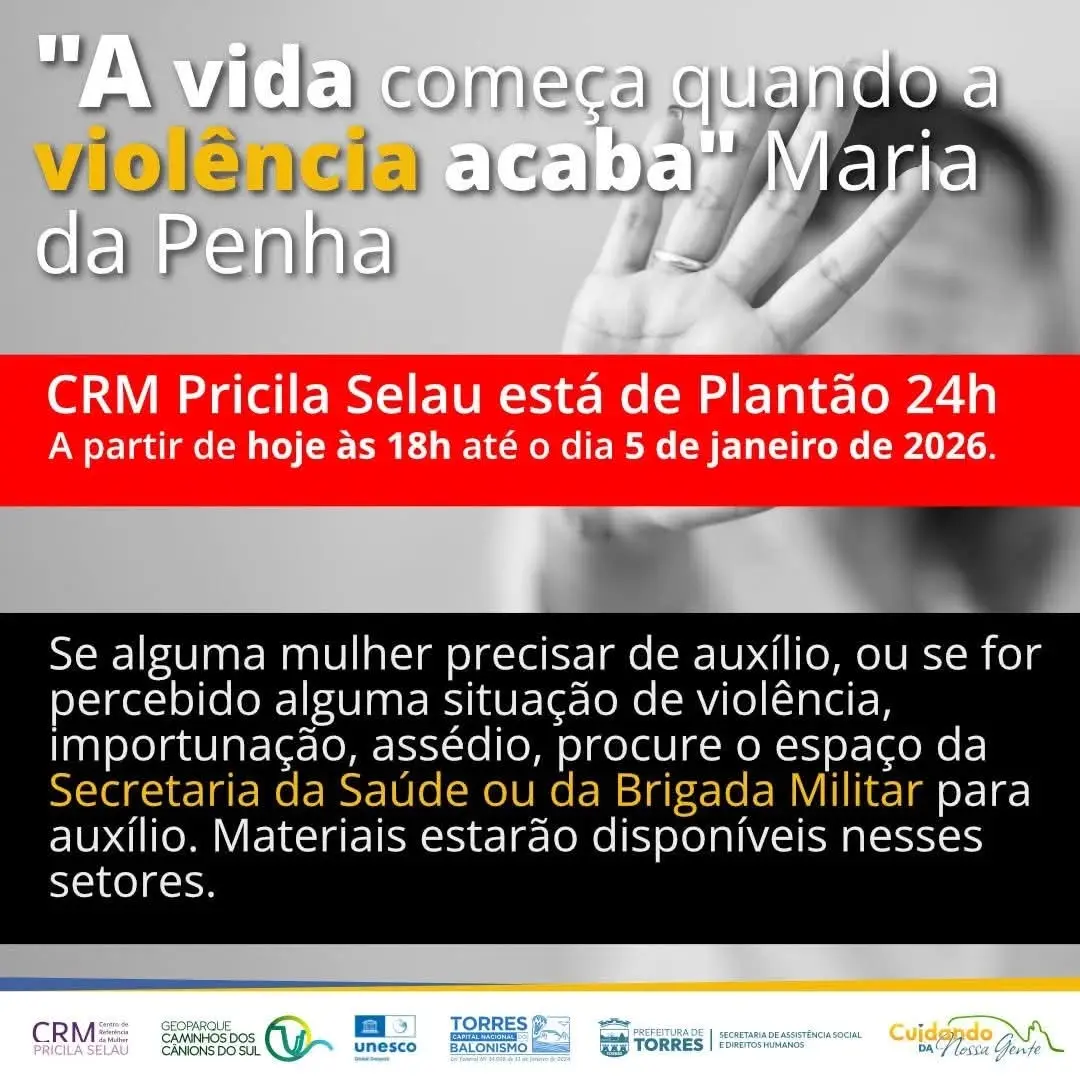 Torres (RS) Garante Plantão 24 Horas no CRM Priscila Selau para Apoio à Mulher no Fim de Ano