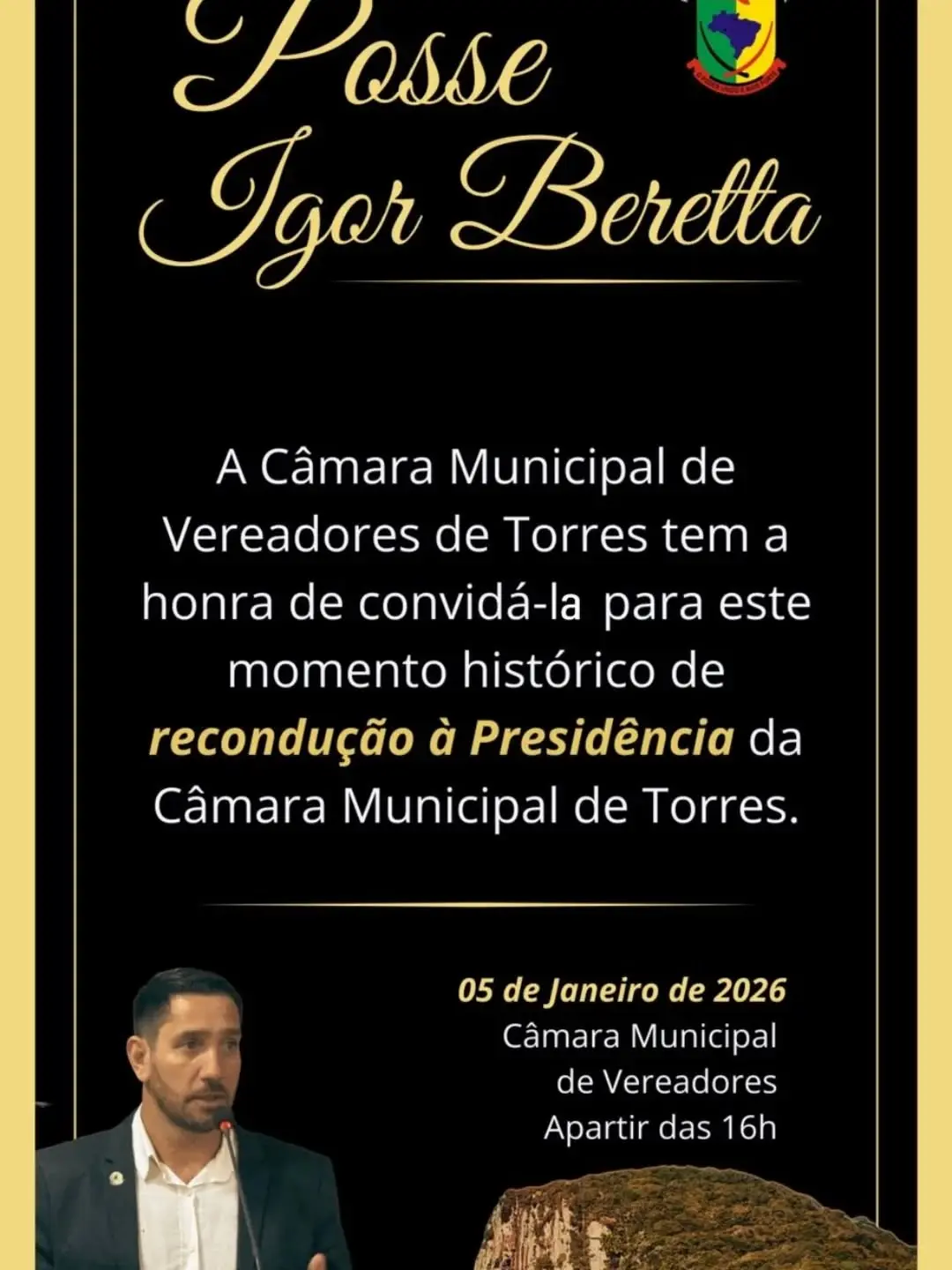 Igor Beretta é Reconduzido à Presidente da Câmara de Vereadores de Torres (RS) em Momento Histórico