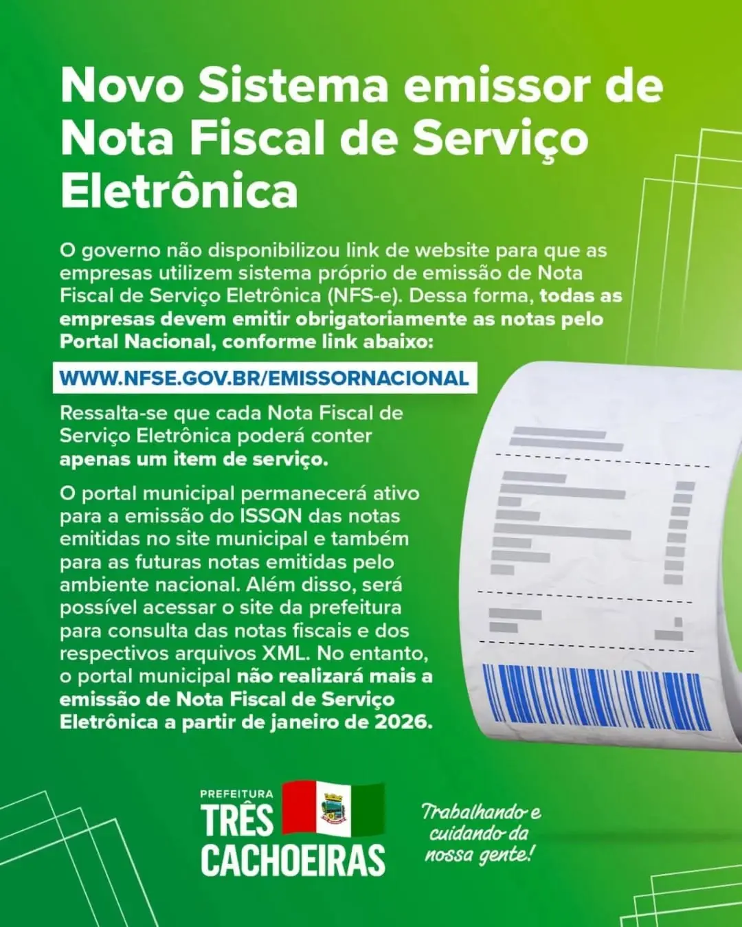 Atenção, Três Cachoeiras: Emissão de Notas Fiscais de Serviço (NFS-e) Mudará em 2026