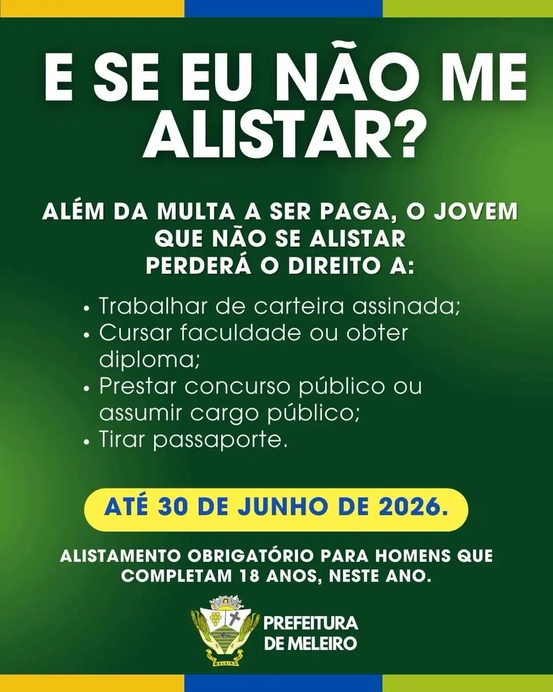 Alistamento Militar 2026: Jovens de Meleiro Devem se Alistar Até 30 de Junho