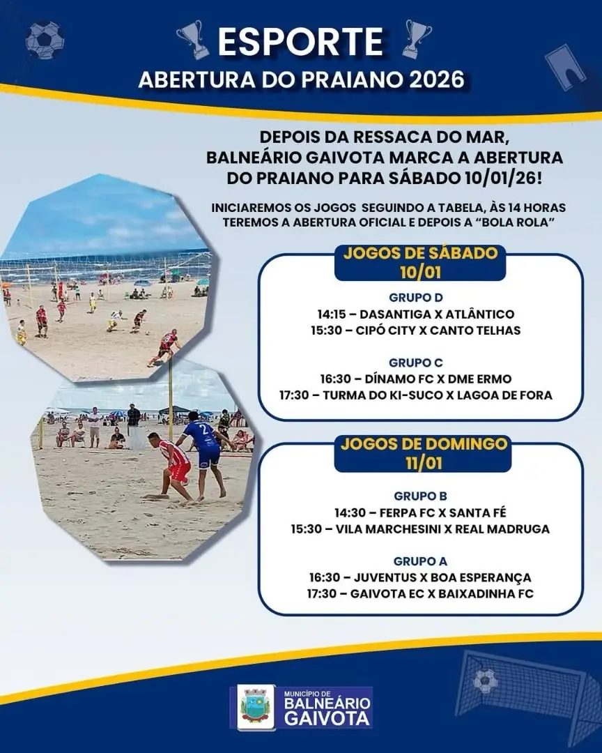 Campeonato Praiano DUNET de Futebol de Areia agita Balneário Gaivota