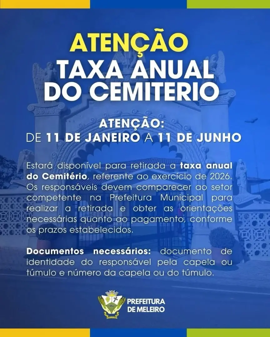 Meleiro: Prefeitura divulga taxa anual do cemitério para 2026