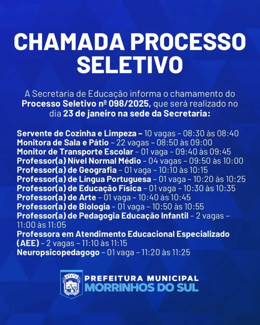 Morrinhos do Sul abre processo seletivo para diversas áreas da educação em 2025