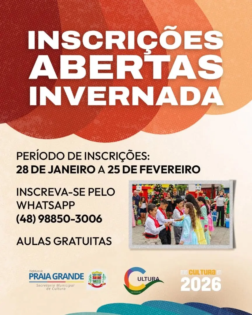 Praia Grande (SC) abre inscrições para atividades culturais gratuitas em 2026