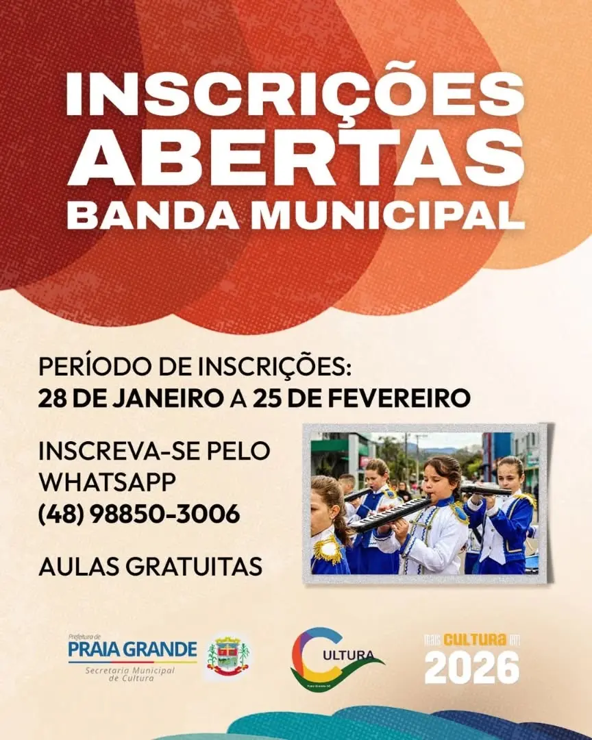 Praia Grande (SC) abre inscrições para atividades culturais gratuitas em 2026