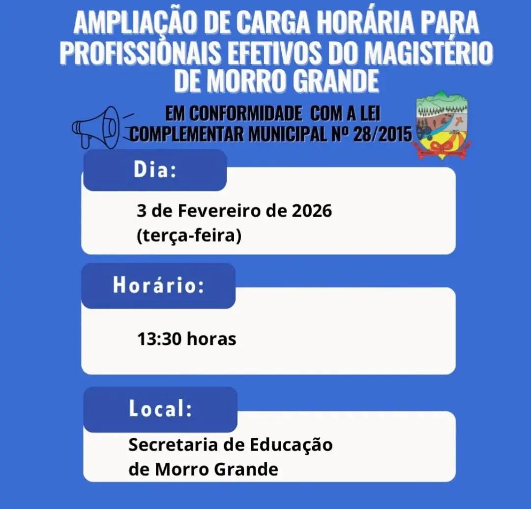 Morro Grande Amplia Carga Horária de Professores Efetivos em 2026