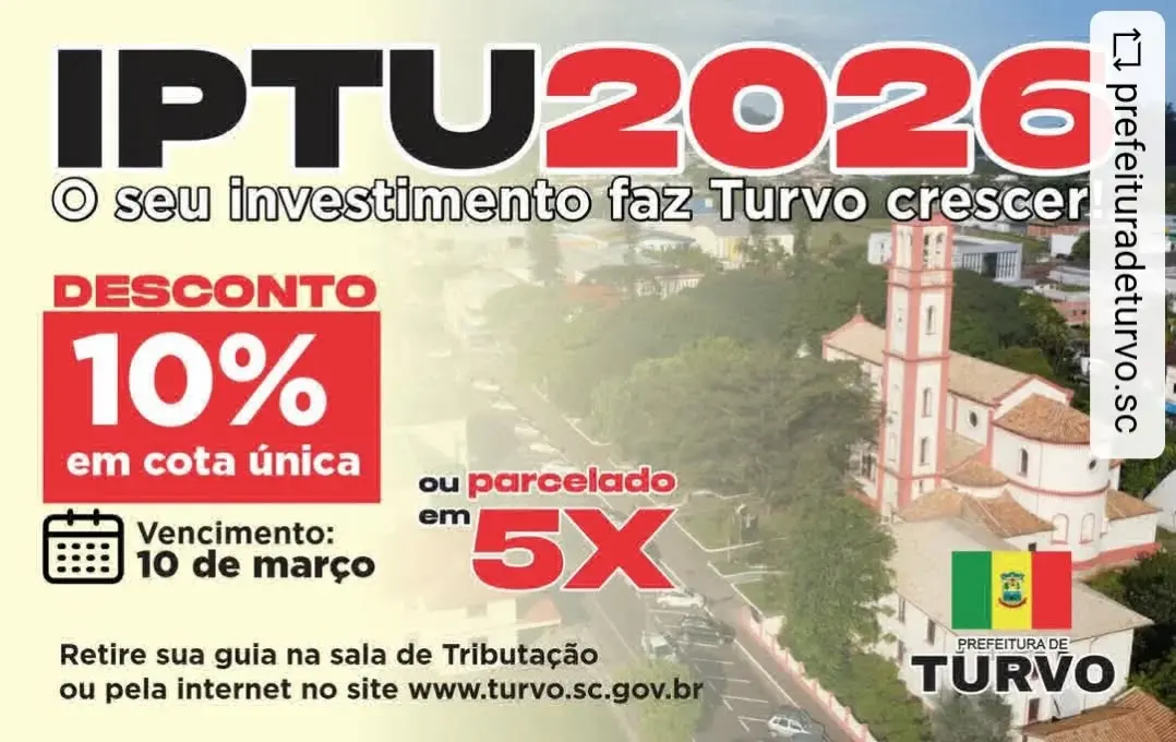 IPTU 2026 em Turvo: Carnês Disponíveis com Desconto para Pagamento à Vista