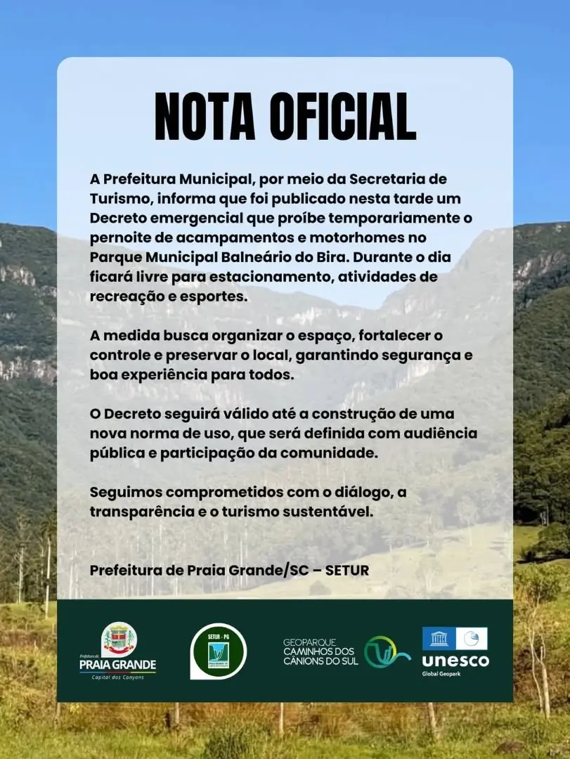 Praia Grande Suspende Temporariamente Acampamentos no Parque do Bira para Organização