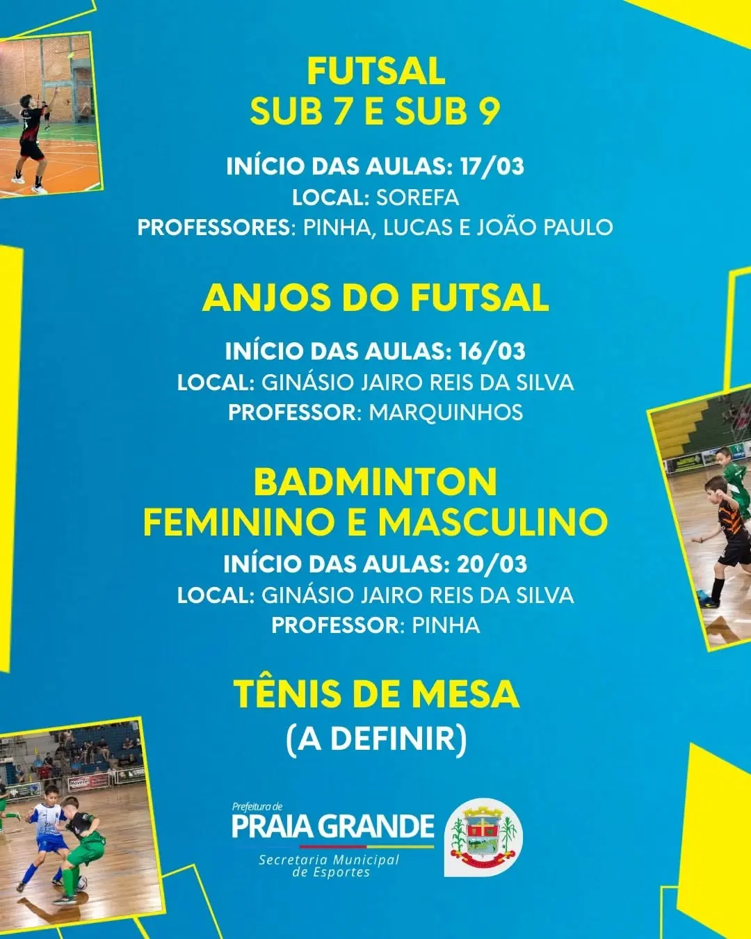 Praia Grande (SC) abre inscrições para projetos esportivos gratuitos em diversas modalidades