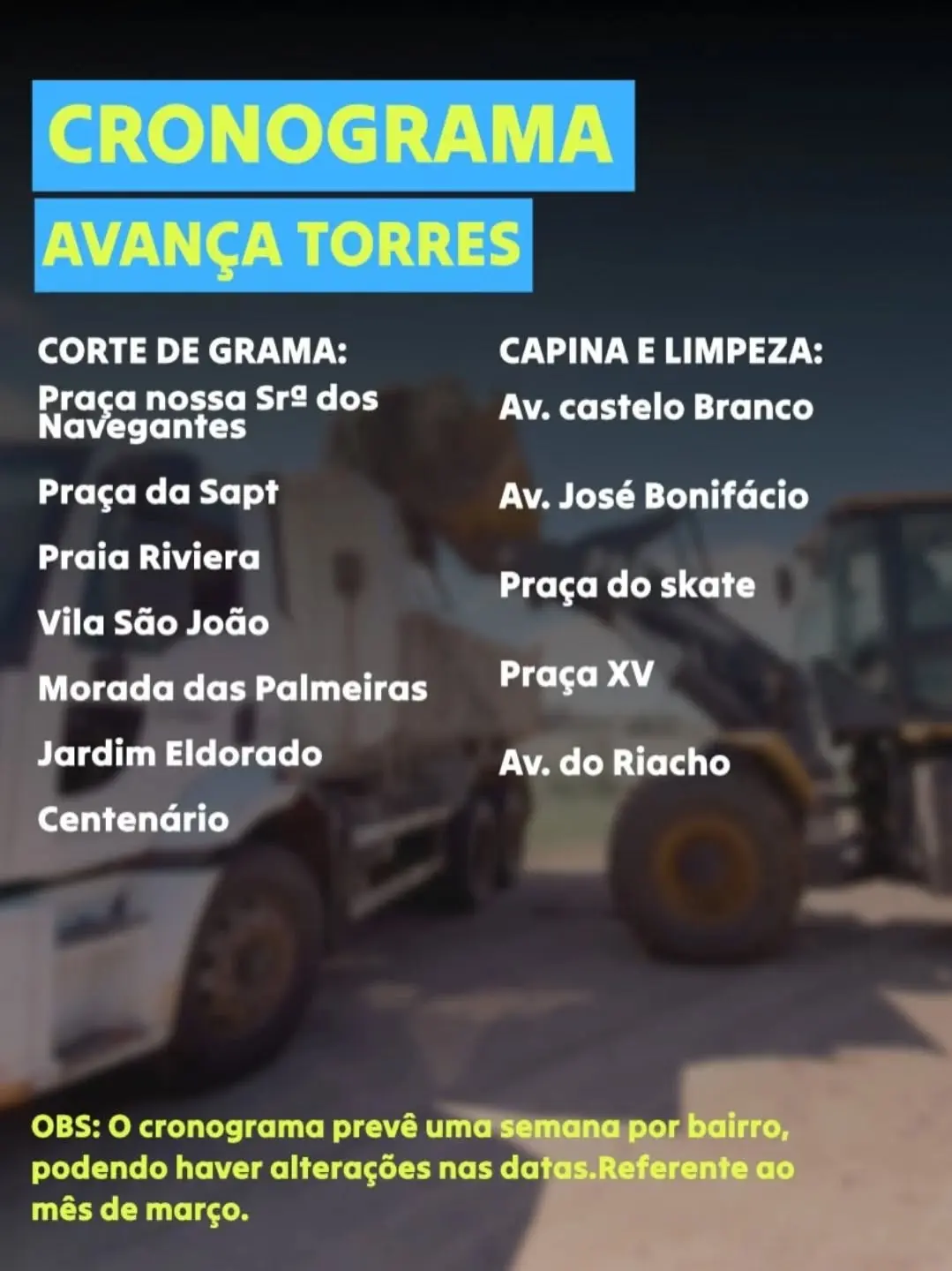 Torres, RS: Prefeitura divulga cronograma de limpeza e manutenção para março