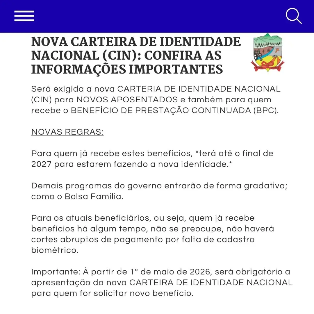 Morro Grande Informa: Tudo Sobre a Nova Carteira de Identidade Nacional (CIN)