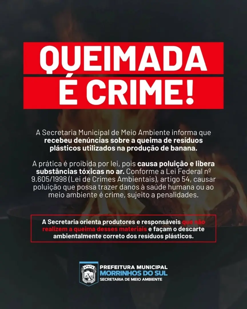 Prefeitura de Morrinhos do Sul Alerta Sobre Queima de Plásticos e Crimes Ambientais
