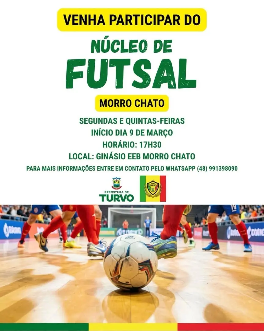 Prefeitura de Turvo Abre Inscrições para o Núcleo de Futsal Morro Chato