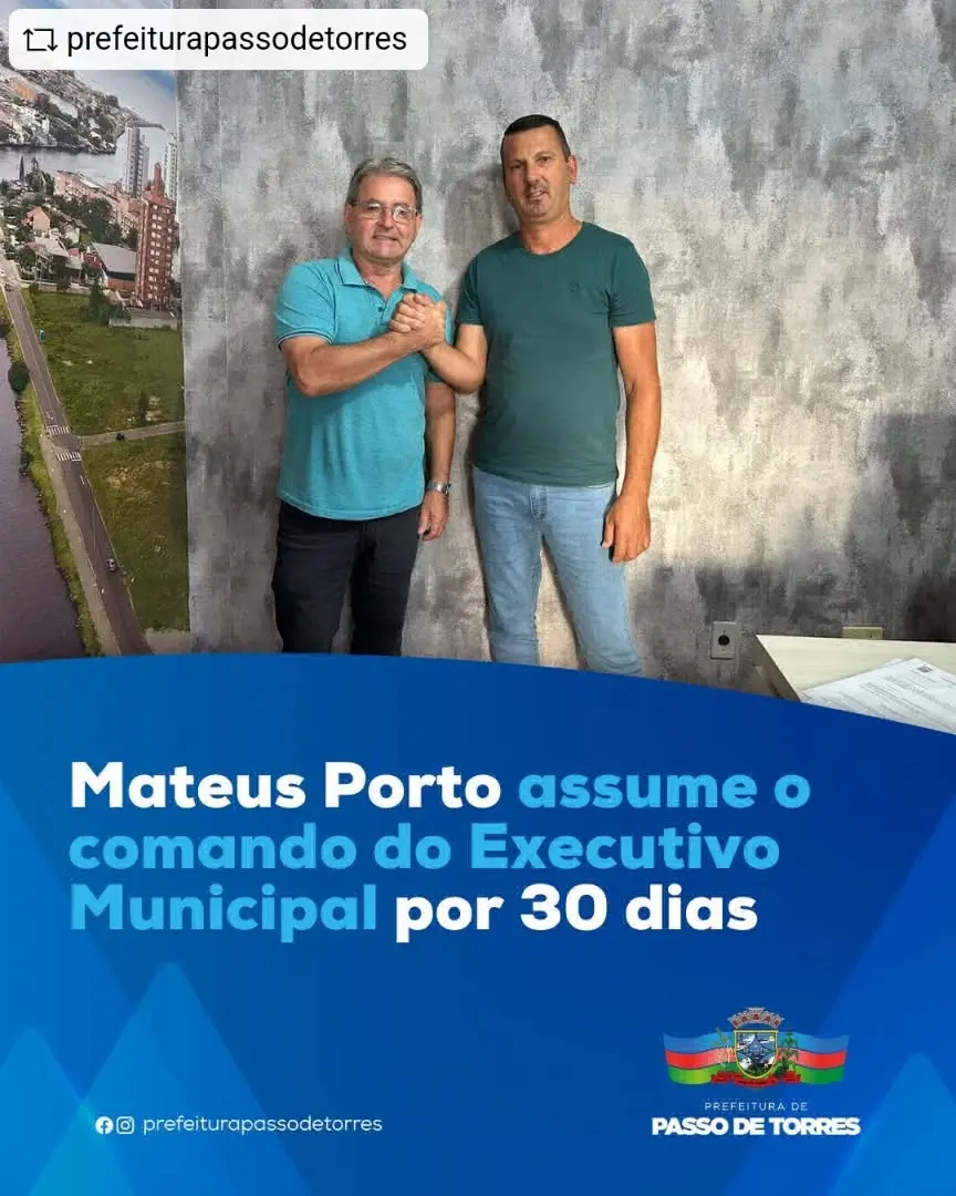 Mateus Porto assume Prefeitura de Passo de Torres por 30 dias durante férias do prefeito