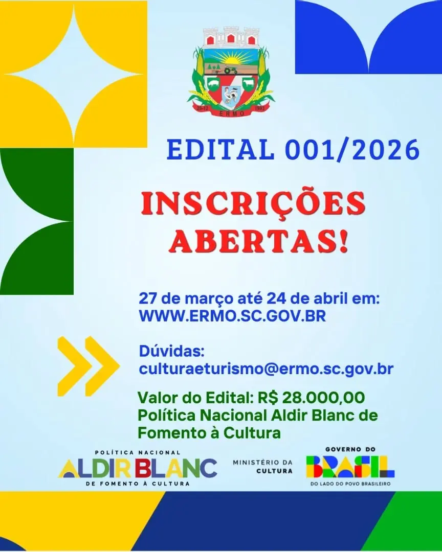 Ermo Abre Inscrições para Edital Aldir Blanc 2026 de Fomento à Cultura