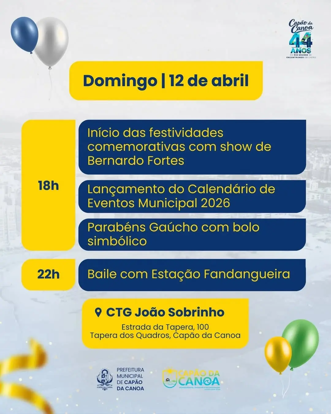 Capão da Canoa Celebra 44 Anos com Festa e Lançamento do Calendário de Eventos 2026