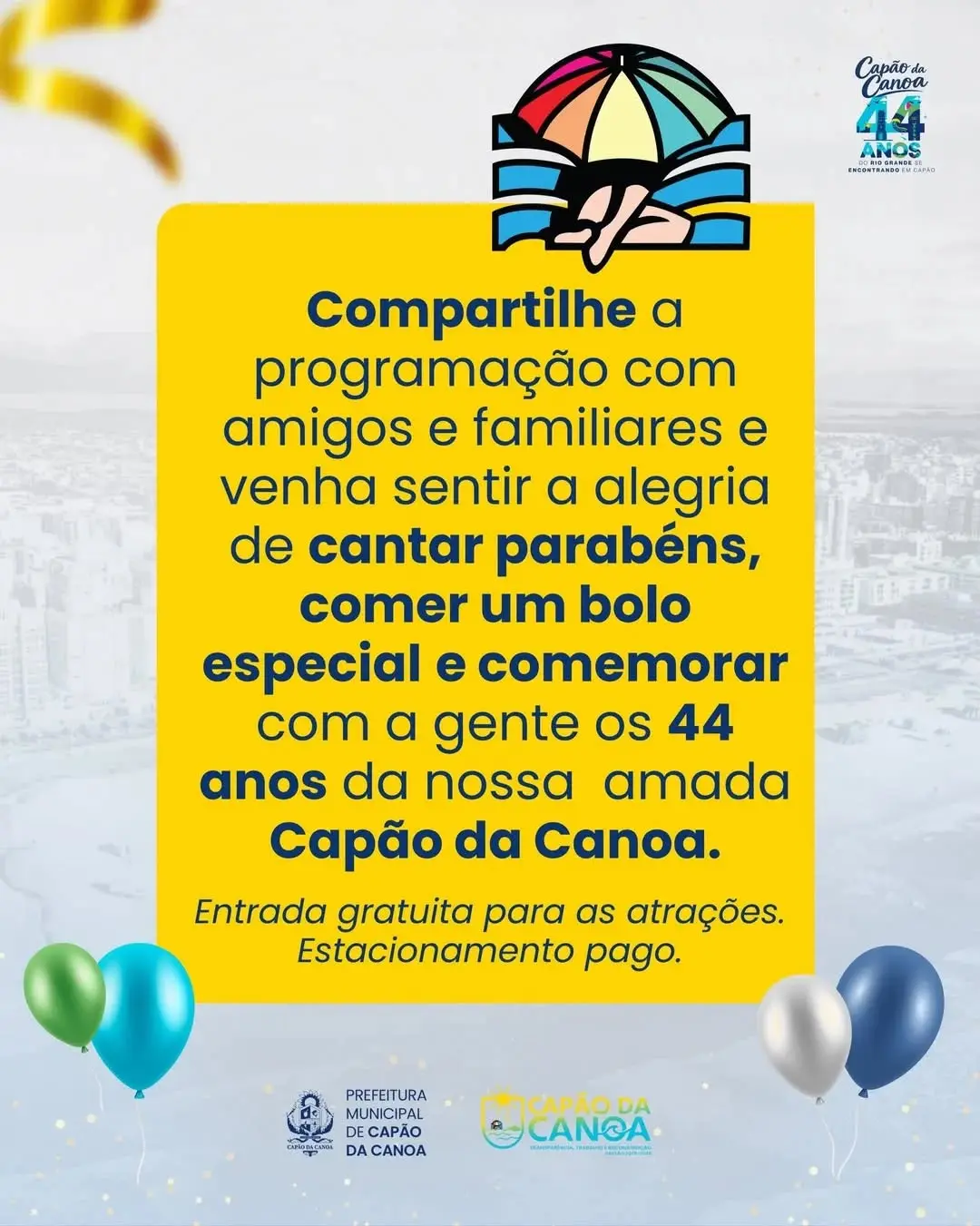 Capão da Canoa Celebra 44 Anos com Festa e Lançamento do Calendário de Eventos 2026