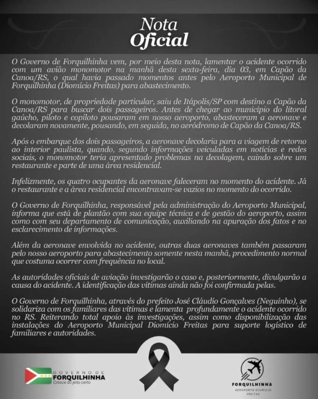 Queda de avião em Capão da Canoa deixa quatro mortos: Tragédia no Litoral Norte do RS